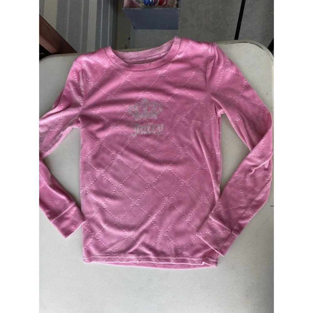 Juicy Couture Girls Pink Velour Monogram Pajama Set Size 12